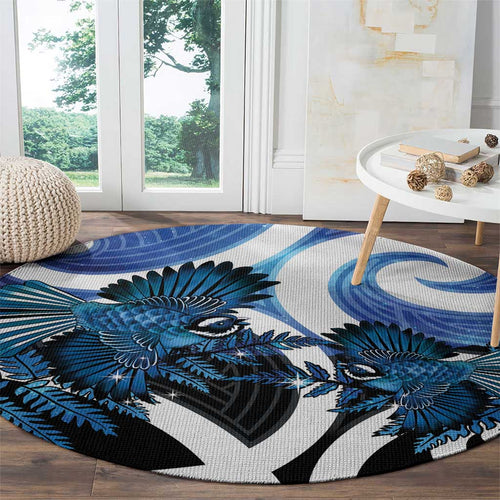 Piwakawaka New Zealand Matariki Round Carpet Maori New Year Silver Fern Blue Galaxy