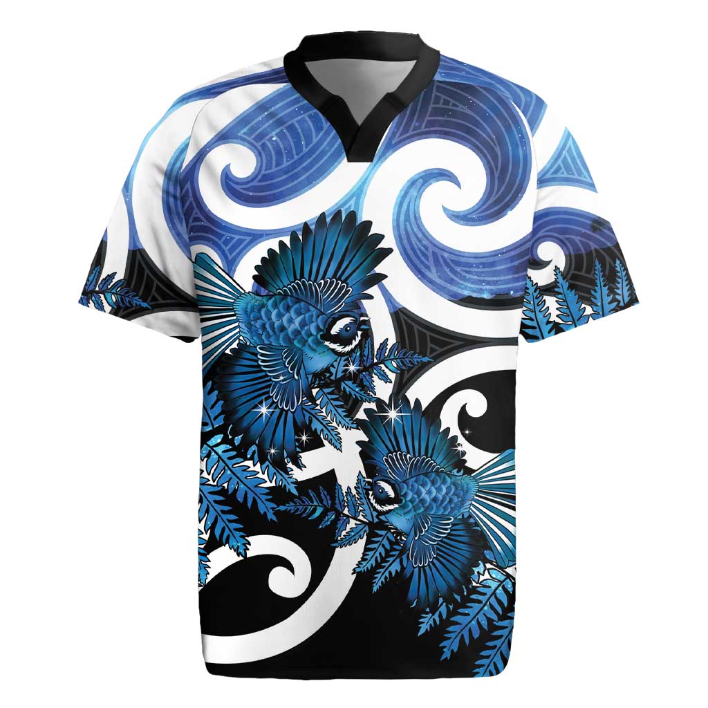 Piwakawaka New Zealand Matariki Rugby Jersey Maori New Year Silver Fern Blue Galaxy