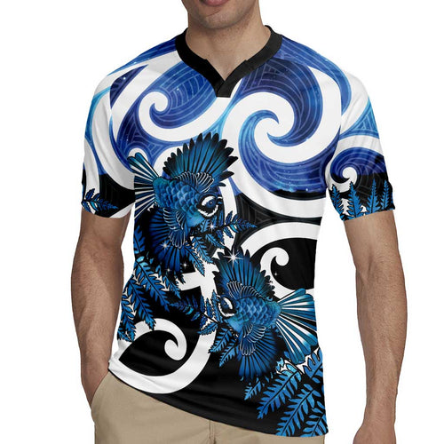 Piwakawaka New Zealand Matariki Rugby Jersey Maori New Year Silver Fern Blue Galaxy
