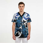 Piwakawaka New Zealand Matariki Scrub Top Maori New Year Silver Fern Blue Galaxy