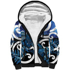 Piwakawaka New Zealand Matariki Sherpa Hoodie Maori New Year Silver Fern Blue Galaxy