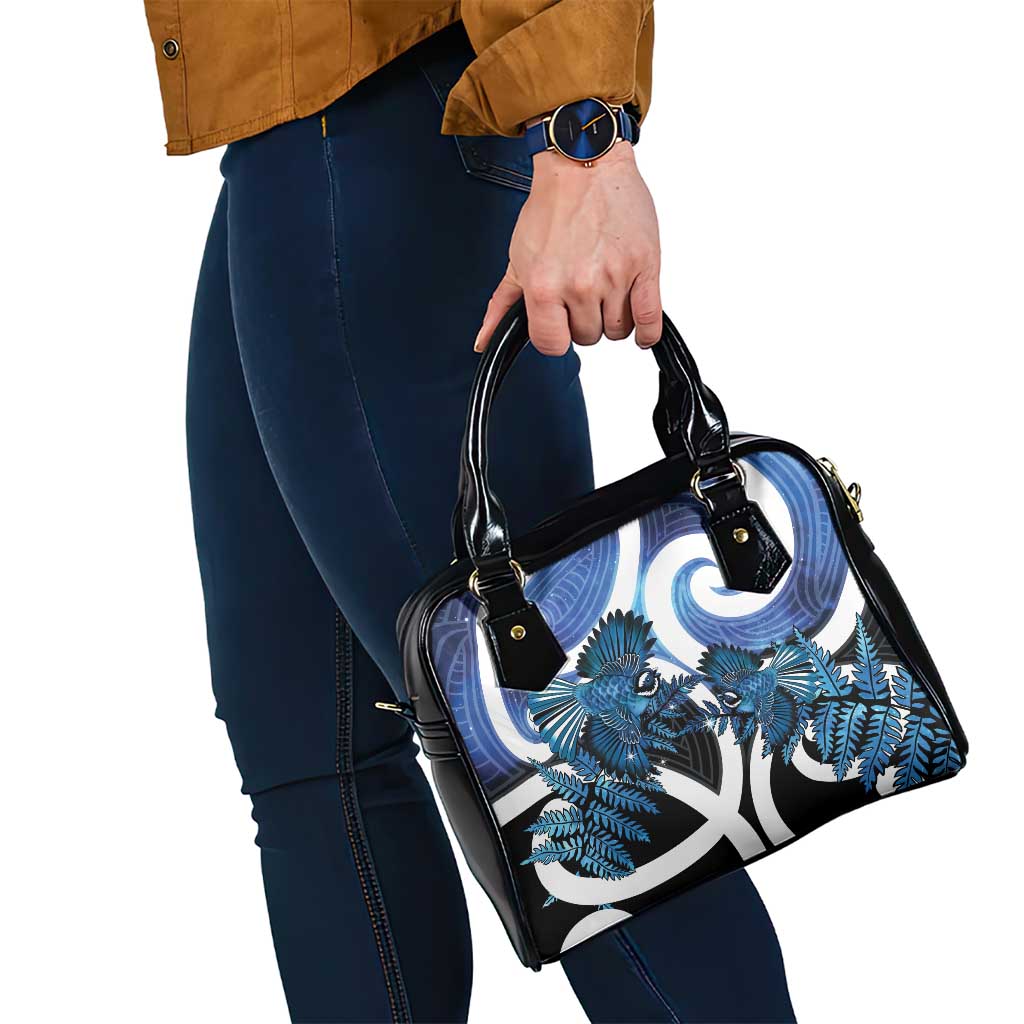 Piwakawaka New Zealand Matariki Shoulder Handbag Maori New Year Silver Fern Blue Galaxy