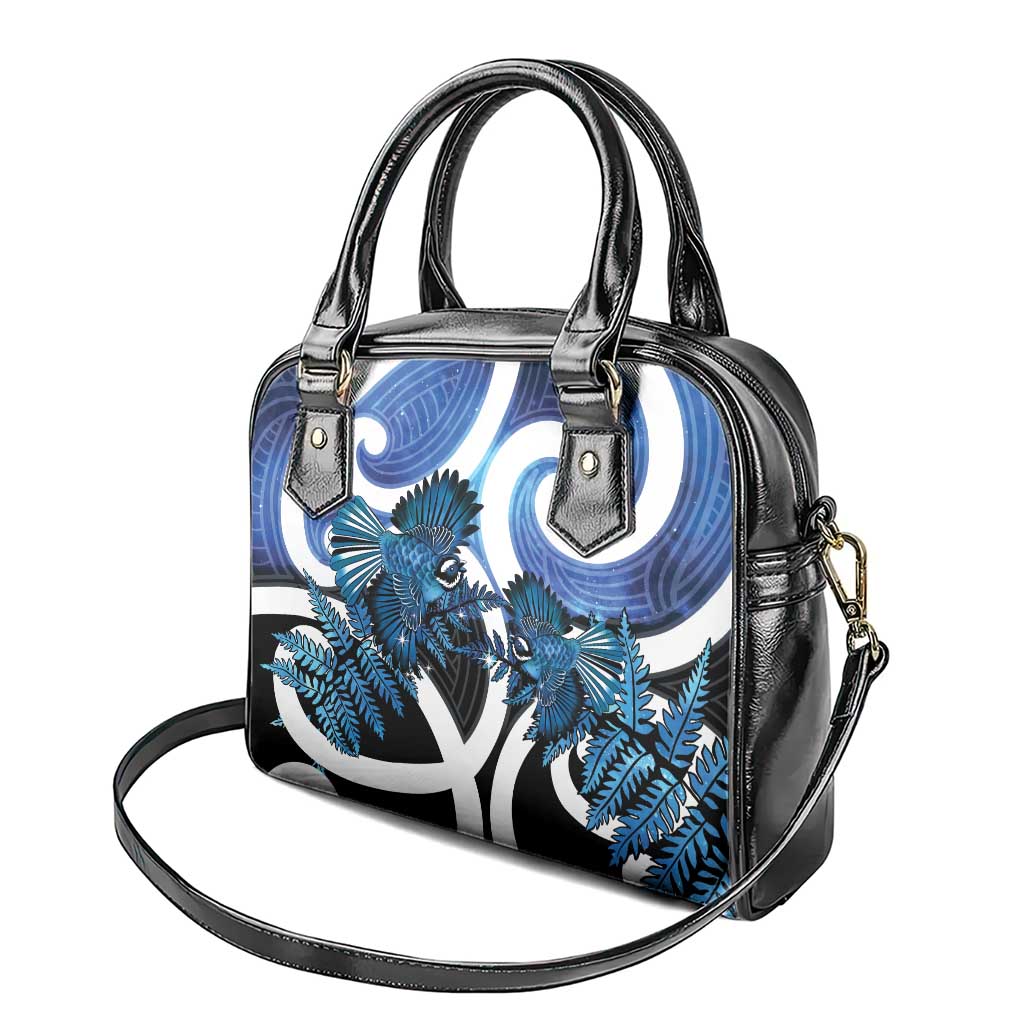 Piwakawaka New Zealand Matariki Shoulder Handbag Maori New Year Silver Fern Blue Galaxy