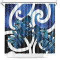Piwakawaka New Zealand Matariki Shower Curtain Maori New Year Silver Fern Blue Galaxy