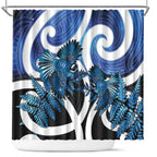 Piwakawaka New Zealand Matariki Shower Curtain Maori New Year Silver Fern Blue Galaxy