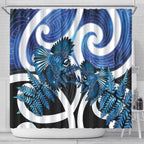 Piwakawaka New Zealand Matariki Shower Curtain Maori New Year Silver Fern Blue Galaxy