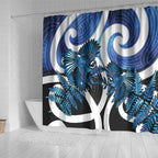 Piwakawaka New Zealand Matariki Shower Curtain Maori New Year Silver Fern Blue Galaxy