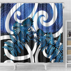 Piwakawaka New Zealand Matariki Shower Curtain Maori New Year Silver Fern Blue Galaxy