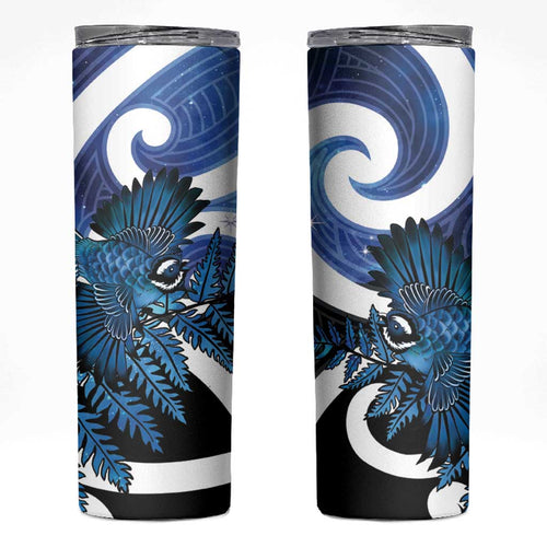 Piwakawaka New Zealand Matariki Skinny Tumbler Maori New Year Silver Fern Blue Galaxy