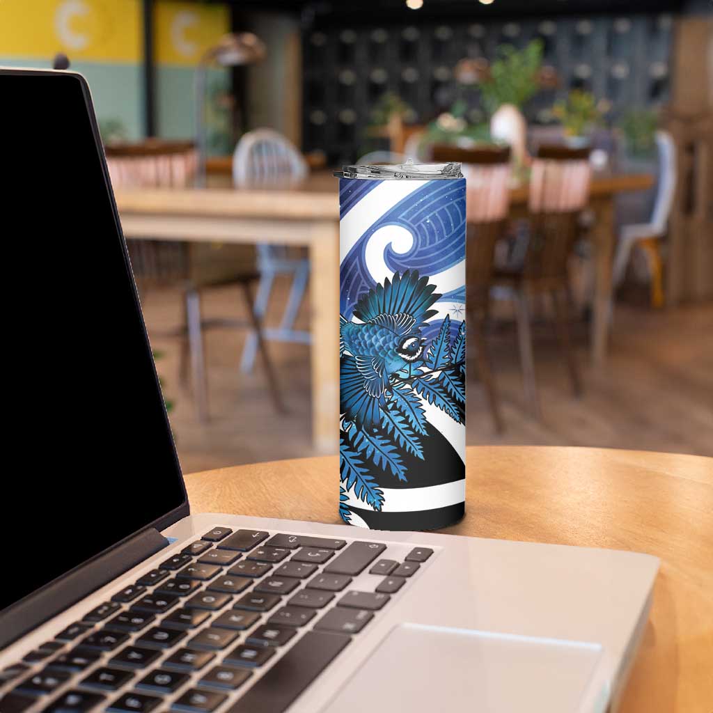 Piwakawaka New Zealand Matariki Skinny Tumbler Maori New Year Silver Fern Blue Galaxy