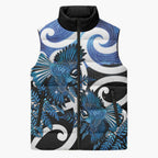 Piwakawaka New Zealand Matariki Sleeveless Puffer Jacket Maori New Year Silver Fern Blue Galaxy