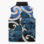 Piwakawaka New Zealand Matariki Sleeveless Puffer Jacket Maori New Year Silver Fern Blue Galaxy