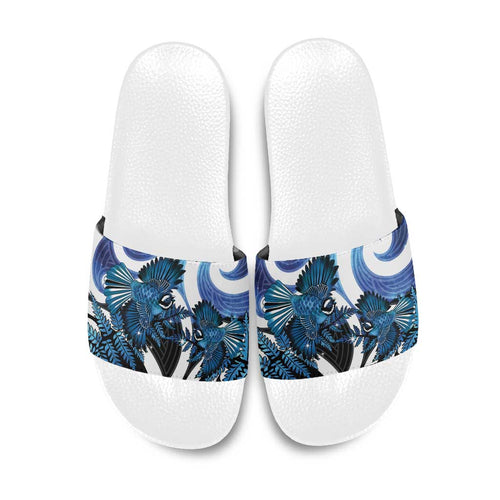 Piwakawaka New Zealand Matariki Slide Sandals Maori New Year Silver Fern Blue Galaxy
