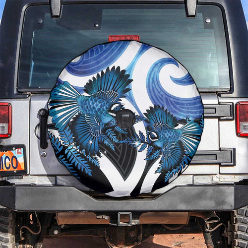 Piwakawaka New Zealand Matariki Spare Tire Cover Maori New Year Silver Fern Blue Galaxy