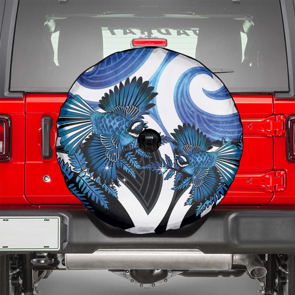 Piwakawaka New Zealand Matariki Spare Tire Cover Maori New Year Silver Fern Blue Galaxy