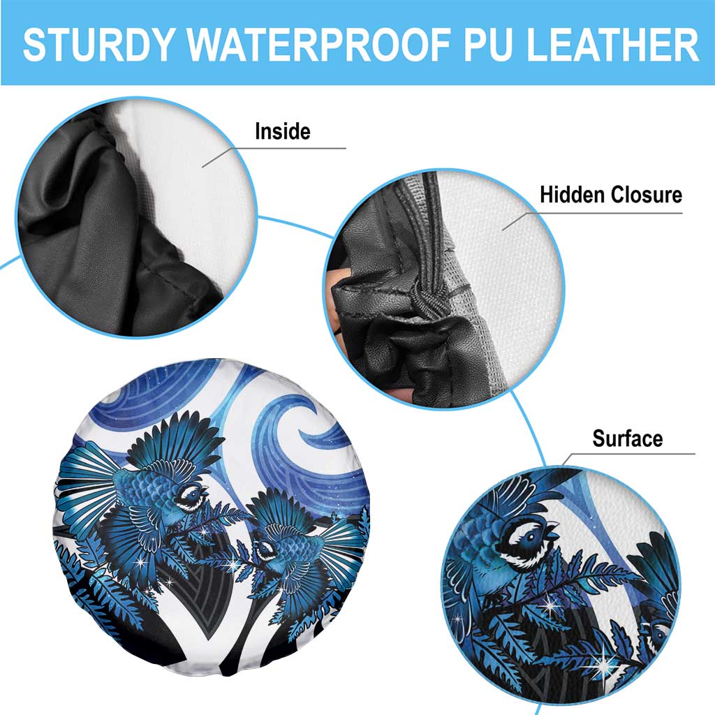 Piwakawaka New Zealand Matariki Spare Tire Cover Maori New Year Silver Fern Blue Galaxy