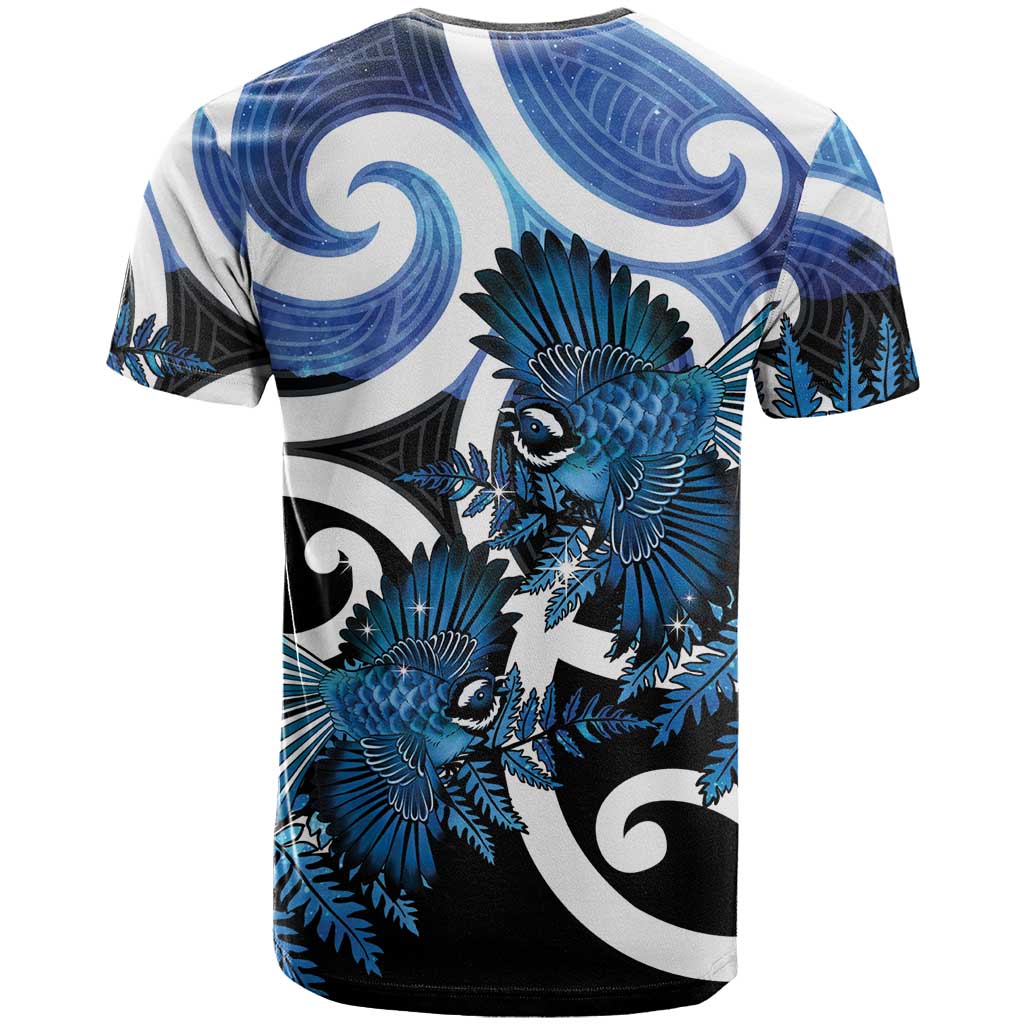 Piwakawaka New Zealand Matariki T Shirt Maori New Year Silver Fern Blue Galaxy