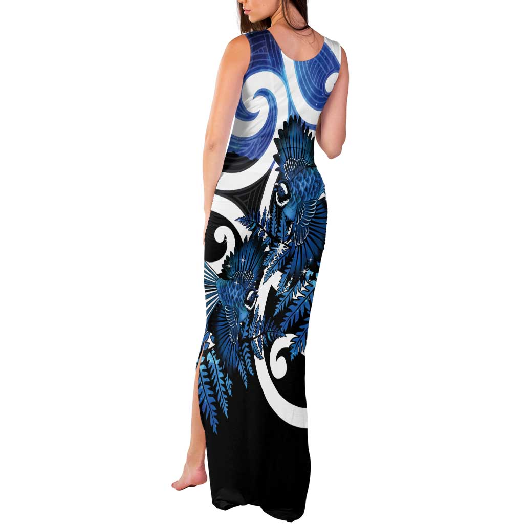 Piwakawaka New Zealand Matariki Tank Maxi Dress Maori New Year Silver Fern Blue Galaxy