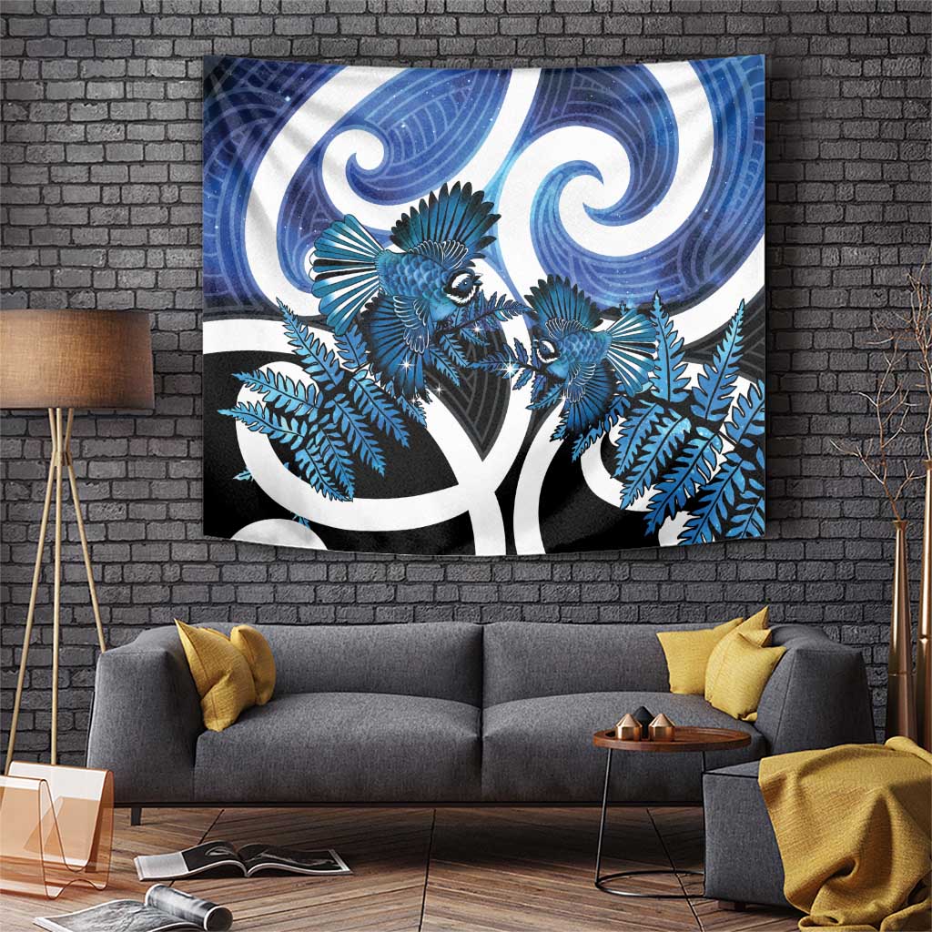 Piwakawaka New Zealand Matariki Tapestry Maori New Year Silver Fern Blue Galaxy