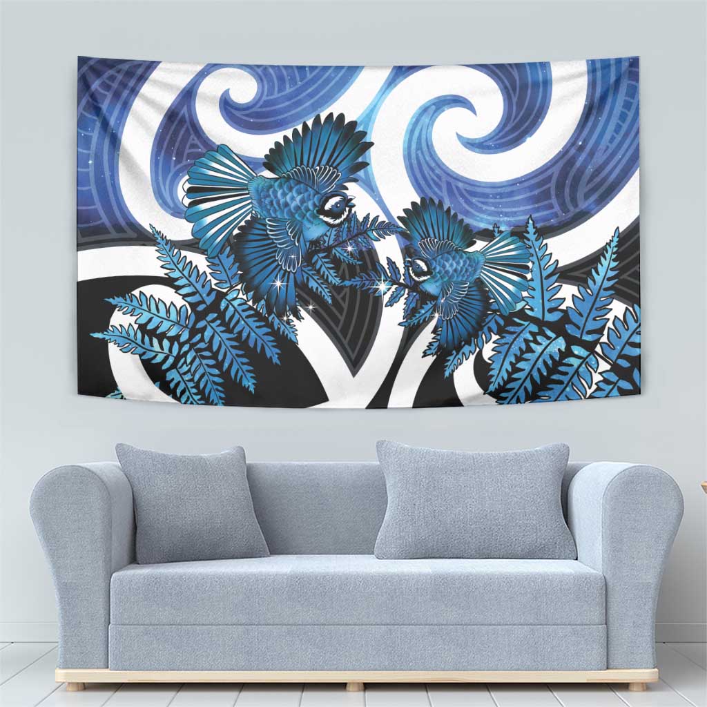 Piwakawaka New Zealand Matariki Tapestry Maori New Year Silver Fern Blue Galaxy