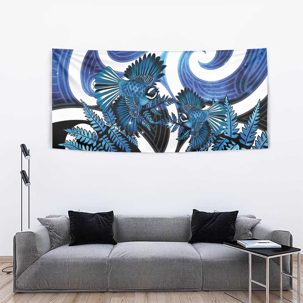 Piwakawaka New Zealand Matariki Tapestry Maori New Year Silver Fern Blue Galaxy