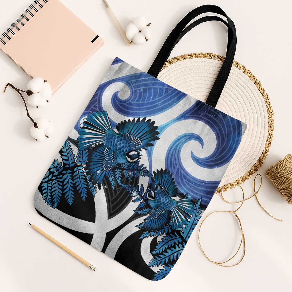 Piwakawaka New Zealand Matariki Tote Bag Maori New Year Silver Fern Blue Galaxy