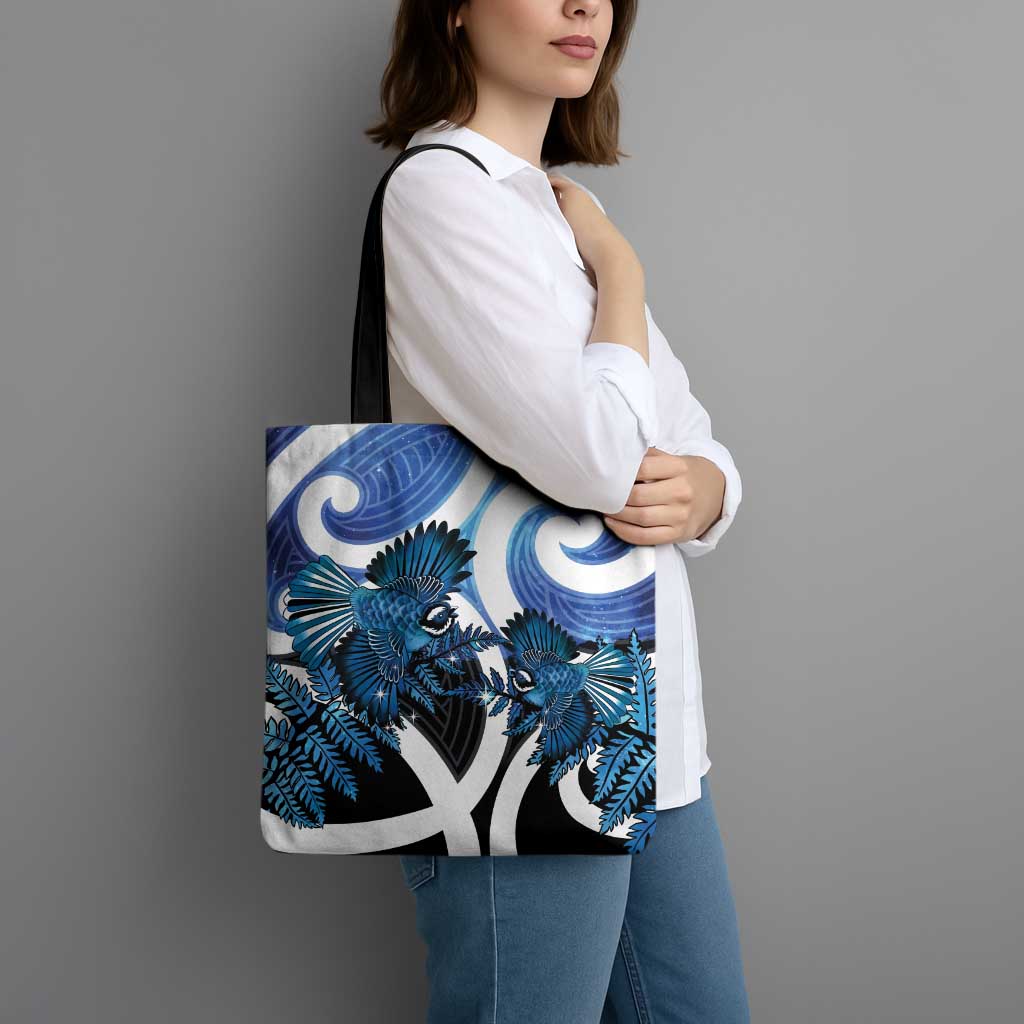 Piwakawaka New Zealand Matariki Tote Bag Maori New Year Silver Fern Blue Galaxy
