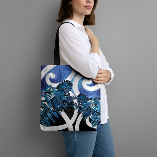 Piwakawaka New Zealand Matariki Tote Bag Maori New Year Silver Fern Blue Galaxy