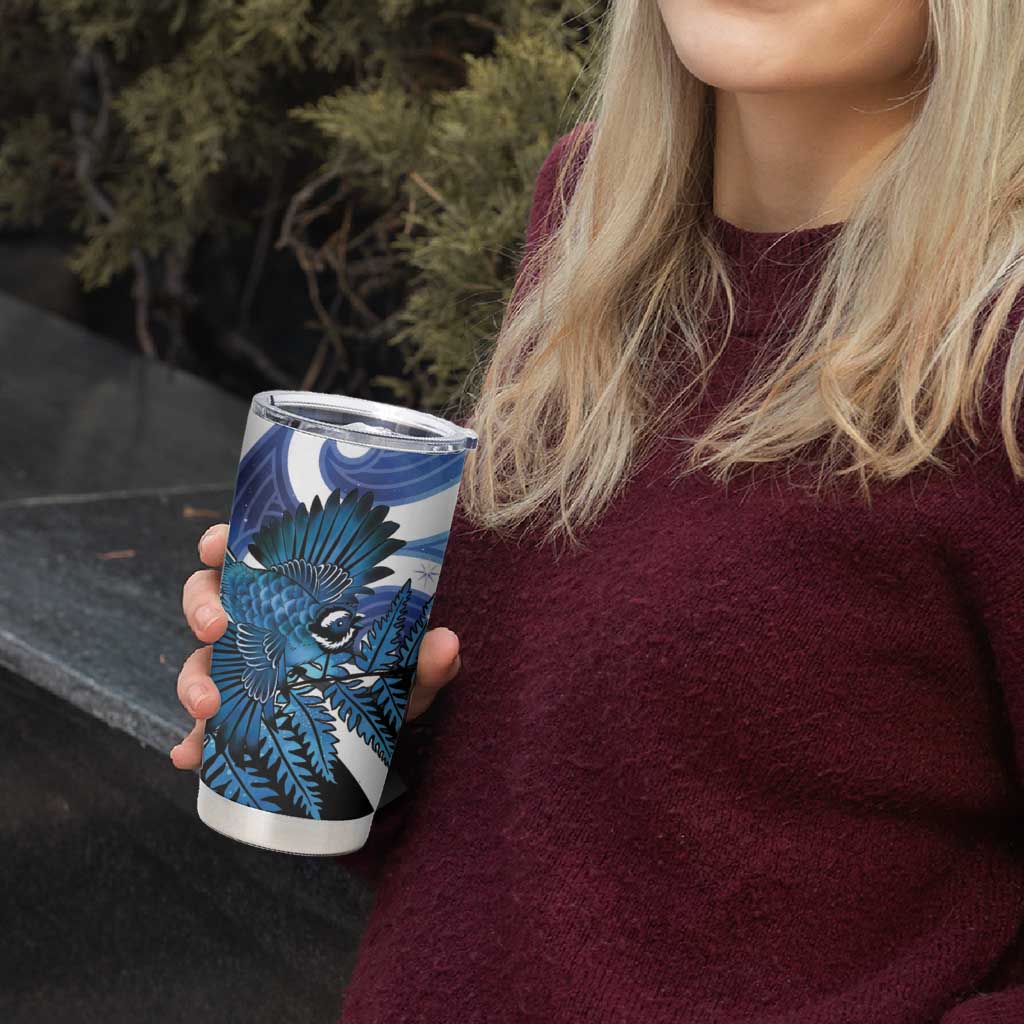 Piwakawaka New Zealand Matariki Tumbler Cup Maori New Year Silver Fern Blue Galaxy