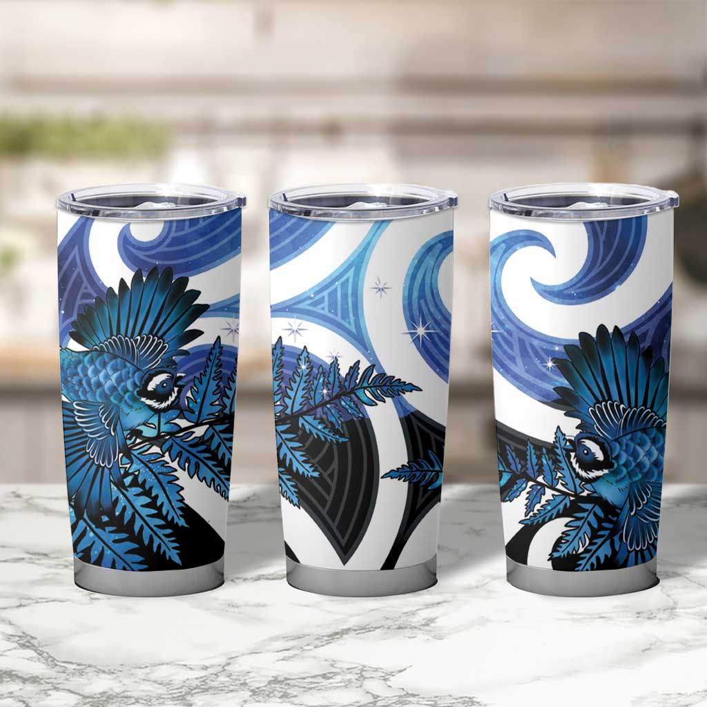 Piwakawaka New Zealand Matariki Tumbler Cup Maori New Year Silver Fern Blue Galaxy