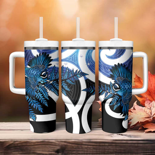 Piwakawaka New Zealand Matariki Tumbler With Handle Maori New Year Silver Fern Blue Galaxy