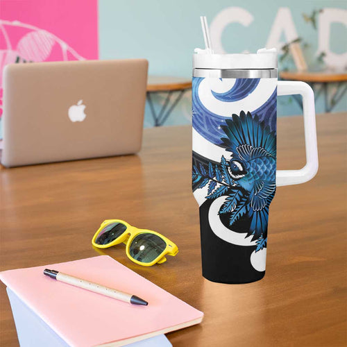 Piwakawaka New Zealand Matariki Tumbler With Handle Maori New Year Silver Fern Blue Galaxy