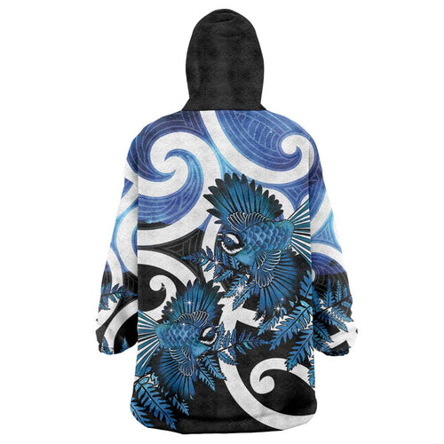 Piwakawaka New Zealand Matariki Wearable Blanket Hoodie Maori New Year Silver Fern Blue Galaxy