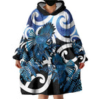 Piwakawaka New Zealand Matariki Wearable Blanket Hoodie Maori New Year Silver Fern Blue Galaxy