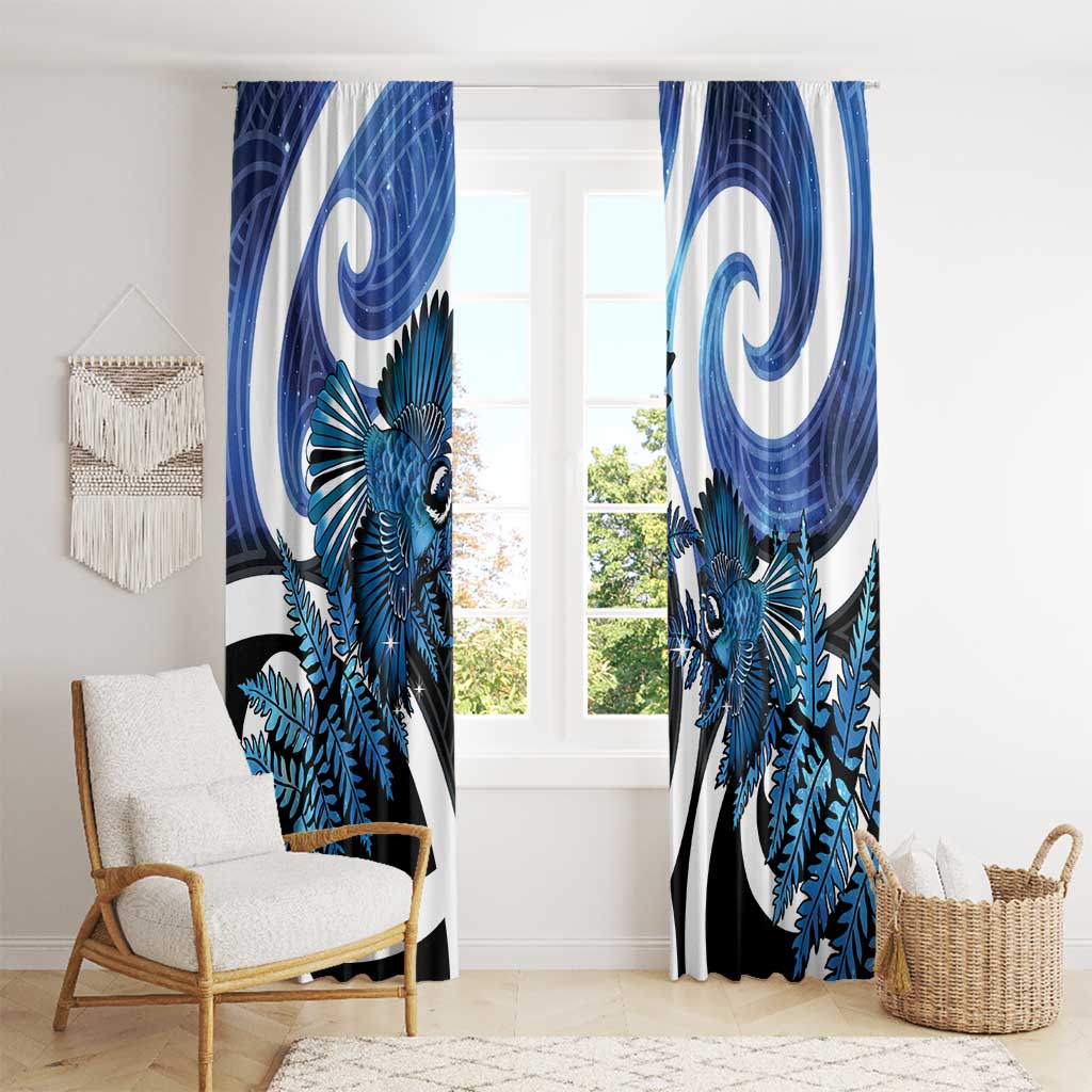 Piwakawaka New Zealand Matariki Window Curtain Maori New Year Silver Fern Blue Galaxy