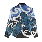 Piwakawaka New Zealand Matariki Women Casual Shirt Maori New Year Silver Fern Blue Galaxy
