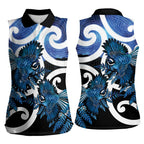 Piwakawaka New Zealand Matariki Women Sleeveless Polo Shirt Maori New Year Silver Fern Blue Galaxy