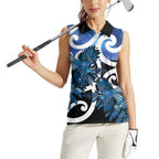 Piwakawaka New Zealand Matariki Women Sleeveless Polo Shirt Maori New Year Silver Fern Blue Galaxy