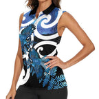 Piwakawaka New Zealand Matariki Women Sleeveless Polo Shirt Maori New Year Silver Fern Blue Galaxy