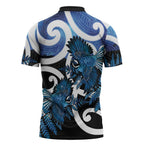 Piwakawaka New Zealand Matariki Zipper Polo Shirt Maori New Year Silver Fern Blue Galaxy