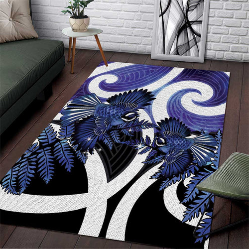 Piwakawaka New Zealand Matariki Area Rug Maori New Year Silver Fern Purple Galaxy