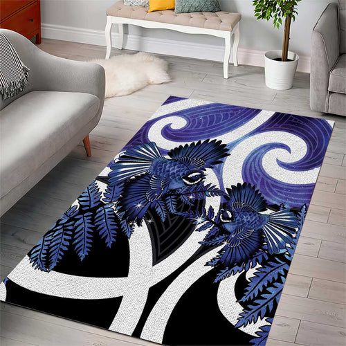 Piwakawaka New Zealand Matariki Area Rug Maori New Year Silver Fern Purple Galaxy