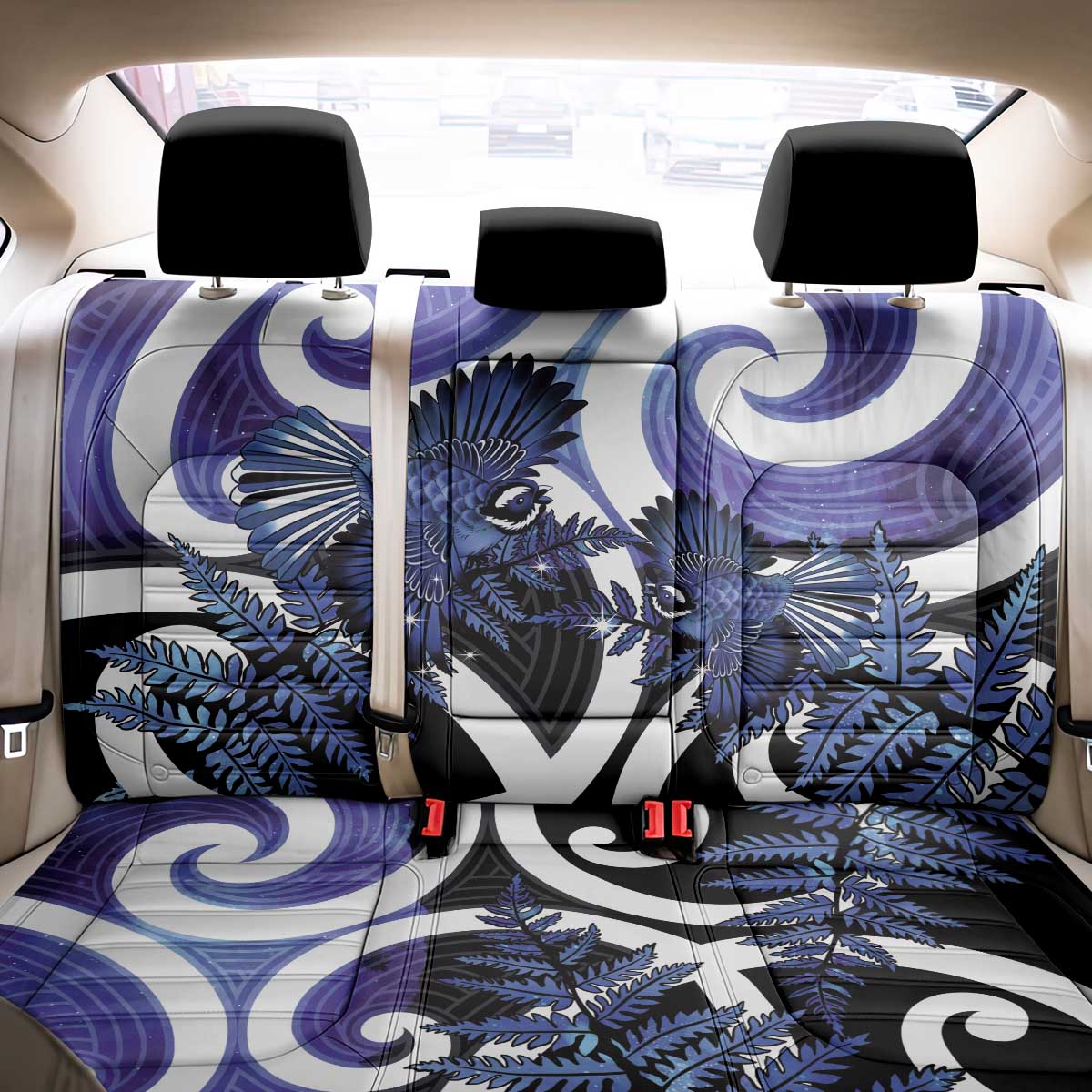 Piwakawaka New Zealand Matariki Back Car Seat Cover Maori New Year Silver Fern Purple Galaxy