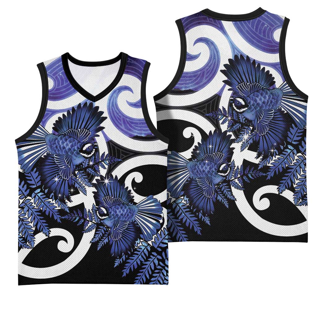 Piwakawaka New Zealand Matariki Basketball Jersey Maori New Year Silver Fern Purple Galaxy