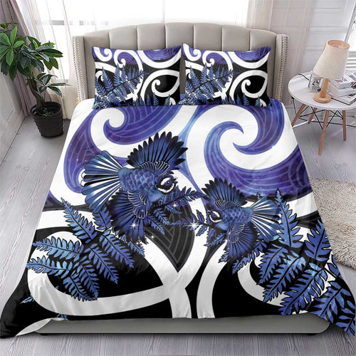 Piwakawaka New Zealand Matariki Bedding Set Maori New Year Silver Fern Purple Galaxy