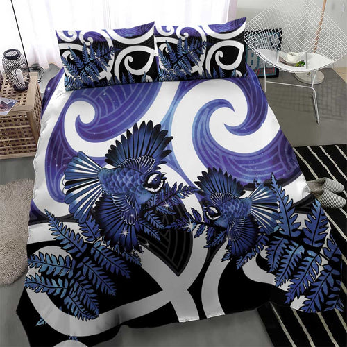Piwakawaka New Zealand Matariki Bedding Set Maori New Year Silver Fern Purple Galaxy