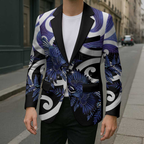 Piwakawaka New Zealand Matariki Blazer Maori New Year Silver Fern Purple Galaxy