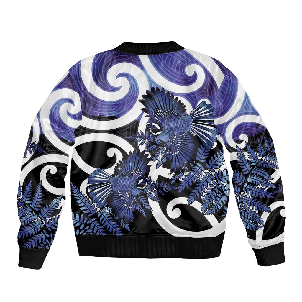 Piwakawaka New Zealand Matariki Bomber Jacket Maori New Year Silver Fern Purple Galaxy