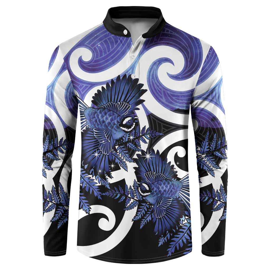 Piwakawaka New Zealand Matariki Button Sweatshirt Maori New Year Silver Fern Purple Galaxy