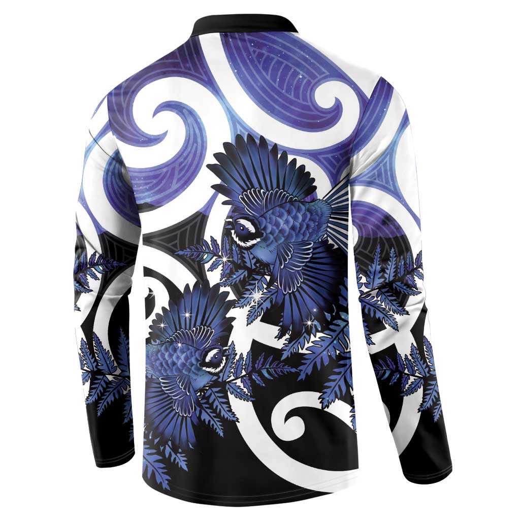 Piwakawaka New Zealand Matariki Button Sweatshirt Maori New Year Silver Fern Purple Galaxy